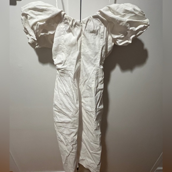 A.L.C. Nora White Midi Dress with off shoulder puff sleeve - Picture 3 of 4